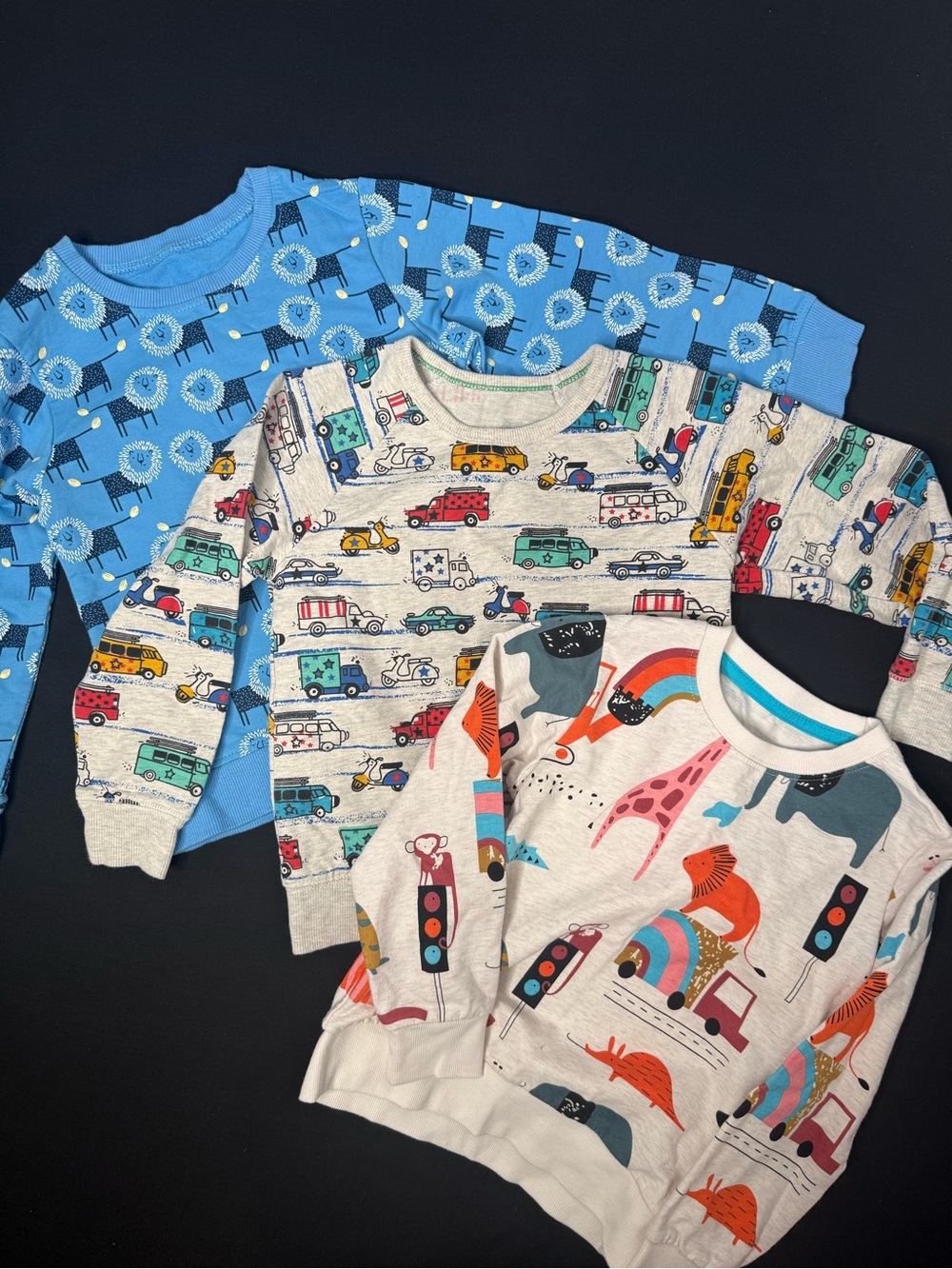 Kids' Long Sleeve Animal & Vehicle Print Tops - Blue, Cream, Light Gray 6T NWoT